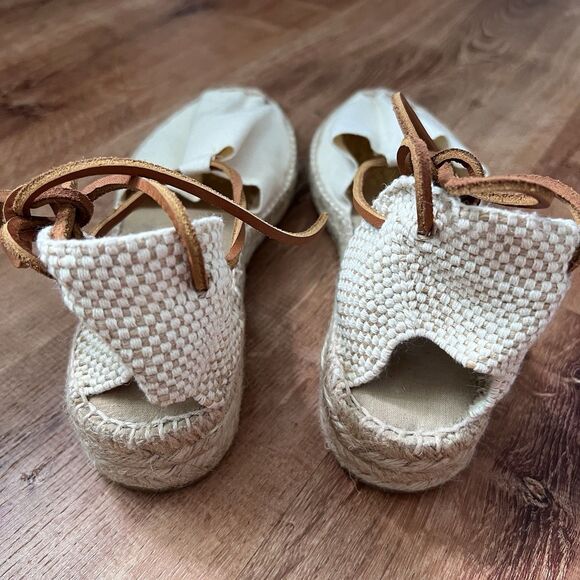 Diegos Ivory flat Carmen Espadrille Sz 8.5 US/39 EU Hand made Spain Leather Tie - Picture 4 of 10